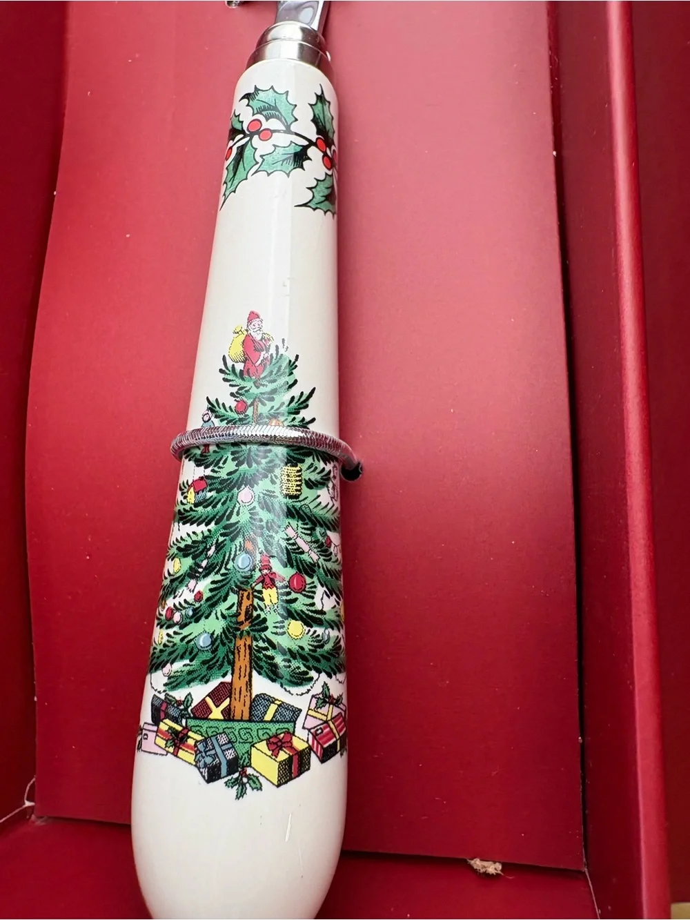 New in Box Spode Christmas Tree Cake Server with Green Tree Motif